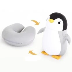 Dino 2 In 1 Travel Neck Support Pillow & Plushie -Kawaii Store kawaiies plushies plush softtoy dino 2 in 1 travel neck support pillow plushie pillows penguin 272119