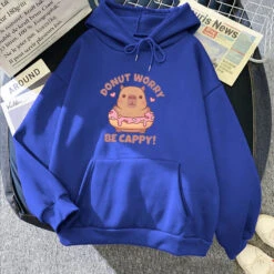 Apparel Don't Worry Be Cappy Capybara Donut Unisex Hoodie -Kawaii Store kawaiies plushies plush softtoy dont worry be cappy capybara donut unisex hoodie hoodies blue xs 523908