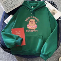 Apparel Don't Worry Be Cappy Capybara Donut Unisex Hoodie -Kawaii Store kawaiies plushies plush softtoy dont worry be cappy capybara donut unisex hoodie hoodies green xs 971442