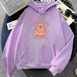 Apparel Don't Worry Be Cappy Capybara Donut Unisex Hoodie -Kawaii Store kawaiies plushies plush softtoy dont worry be cappy capybara donut unisex hoodie hoodies purple xs 465363