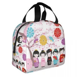 Dozens Of Japanese Kokeshi Doll Lunch Bag -Kawaii Store kawaiies plushies plush softtoy dozens of japanese kokeshi doll lunch bag new bag sakura tree 162925