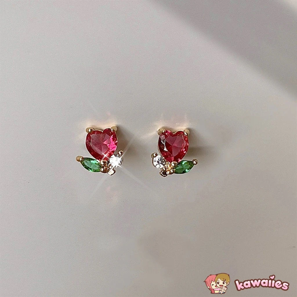 Rose Heart Flower Gold-Plated Stud Earrings 5 Rose Heart Flower Gold-Plated Stud Earrings - Image 3