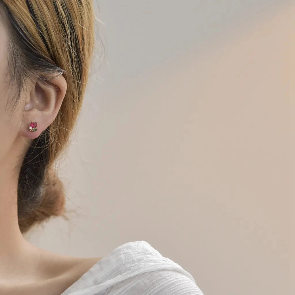 Rose Heart Flower Gold-Plated Stud Earrings 6 Rose Heart Flower Gold-Plated Stud Earrings - Image 4