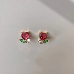 Rose Heart Flower Gold-Plated Stud Earrings