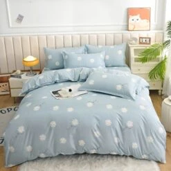 Elegant Blue Pink Floral Bedding Set Collection -Kawaii Store kawaiies plushies plush softtoy elegant blue pink floral bedding set collection bedding sets 614792