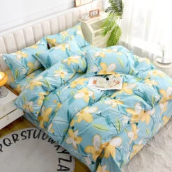 Elegant Blue Pink Floral Bedding Set Collection -Kawaii Store kawaiies plushies plush softtoy elegant blue pink floral bedding set collection bedding sets 654017