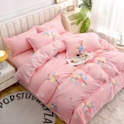 Elegant Blue Pink Floral Bedding Set Collection -Kawaii Store kawaiies plushies plush softtoy elegant blue pink floral bedding set collection bedding sets 708644