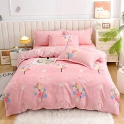 Elegant Blue Pink Floral Bedding Set Collection -Kawaii Store kawaiies plushies plush softtoy elegant blue pink floral bedding set collection bedding sets pink single 637292