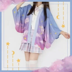 Apparel Elegant Sky Clouds Flying Cats Japanese Kimono