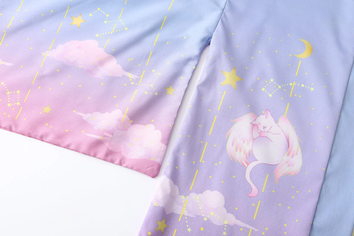 Apparel Elegant Sky Clouds Flying Cats Japanese Kimono 13 Apparel Elegant Sky Clouds Flying Cats Japanese Kimono - Image 11