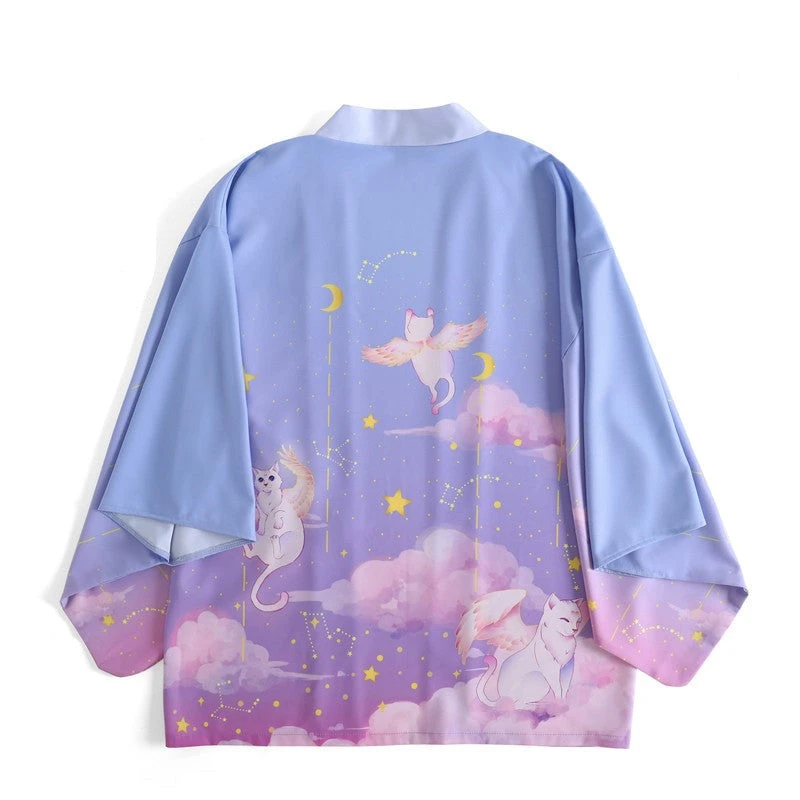 Apparel Elegant Sky Clouds Flying Cats Japanese Kimono 9 Apparel Elegant Sky Clouds Flying Cats Japanese Kimono - Image 7