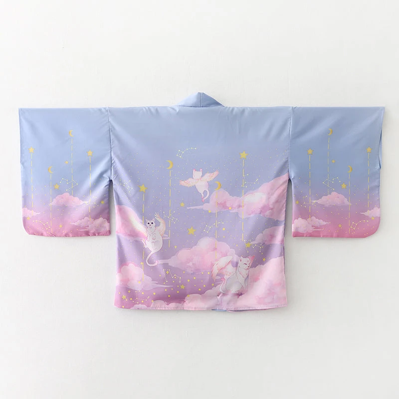 Apparel Elegant Sky Clouds Flying Cats Japanese Kimono 8 Apparel Elegant Sky Clouds Flying Cats Japanese Kimono - Image 6