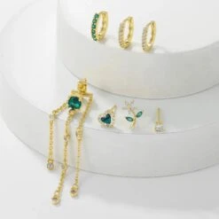 Emerald Bloom 18k Gold-Plated Earring Set -Kawaii Store kawaiies plushies plush softtoy emerald bloom 18k gold plated earring set jewelry 694007
