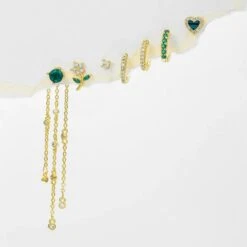 Emerald Bloom 18k Gold-Plated Earring Set -Kawaii Store kawaiies plushies plush softtoy emerald bloom 18k gold plated earring set jewelry 989124