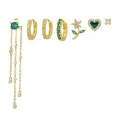 Emerald Bloom 18k Gold-Plated Earring Set -Kawaii Store kawaiies plushies plush softtoy emerald bloom 18k gold plated earring set jewelry gold 323579