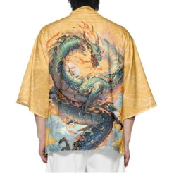 Apparel Emerald Flaming Dragon Golden Unisex Kimono