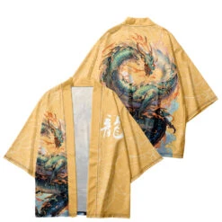 Apparel Emerald Flaming Dragon Golden Unisex Kimono 11 Apparel Emerald Flaming Dragon Golden Unisex Kimono -Kawaii Store kawaiies plushies plush softtoy emerald flaming dragon golden unisex kimono kimono 6xl 509841