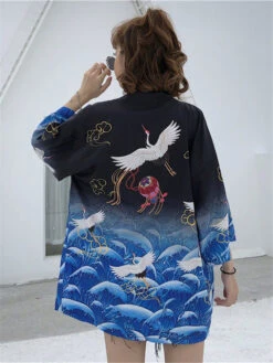Apparel Exquisite Japanese-themed Crane Waves Women's Kimono Cardigan 18 Apparel Exquisite Japanese-themed Crane Waves Women's Kimono Cardigan -Kawaii Store kawaiies plushies plush softtoy exquisite japanese themed crane waves womens kimono cardigan clothing black sea 755896
