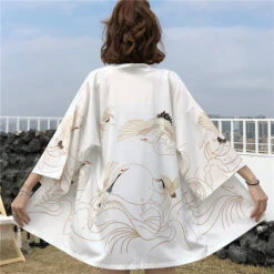 Apparel Exquisite Japanese-themed Crane Waves Women's Kimono Cardigan 15 Apparel Exquisite Japanese-themed Crane Waves Women's Kimono Cardigan -Kawaii Store kawaiies plushies plush softtoy exquisite japanese themed crane waves womens kimono cardigan clothing white 179156