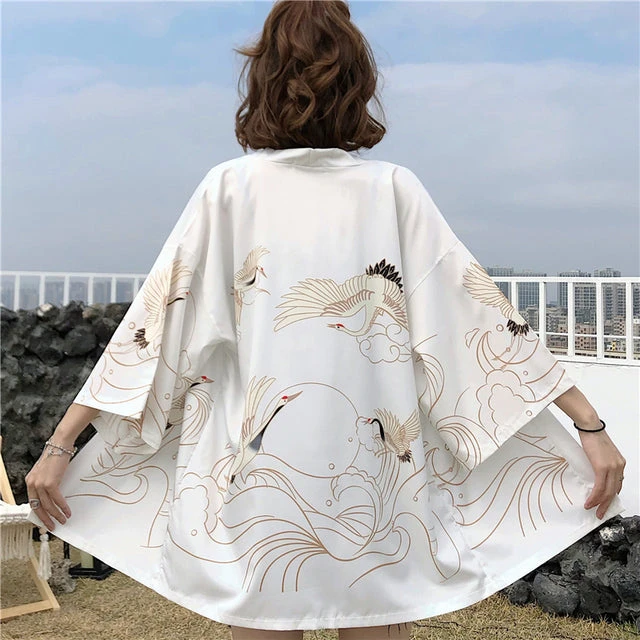 Apparel Exquisite Japanese-themed Crane Waves Women's Kimono Cardigan 7 Apparel Exquisite Japanese-themed Crane Waves Women's Kimono Cardigan - Image 5