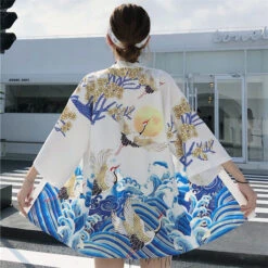 Apparel Exquisite Japanese-themed Crane Waves Women's Kimono Cardigan 16 Apparel Exquisite Japanese-themed Crane Waves Women's Kimono Cardigan -Kawaii Store kawaiies plushies plush softtoy exquisite japanese themed crane waves womens kimono cardigan clothing white moon 211282