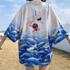 Apparel Exquisite Japanese-themed Crane Waves Women's Kimono Cardigan 17 Apparel Exquisite Japanese-themed Crane Waves Women's Kimono Cardigan -Kawaii Store kawaiies plushies plush softtoy exquisite japanese themed crane waves womens kimono cardigan clothing white sea 493081
