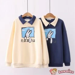 Apparel Farewell Bunny Polo Sweatshirt -Kawaii Store kawaiies plushies plush softtoy farewell bunny polo sweatshirt sweatshirt 506633
