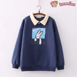 Apparel Farewell Bunny Polo Sweatshirt -Kawaii Store kawaiies plushies plush softtoy farewell bunny polo sweatshirt sweatshirt 842855