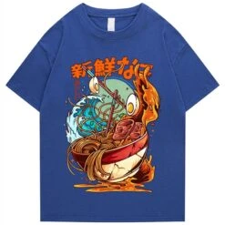 Apparel Flaming Hot Wagyu Ramen Unisex Cotton Tee -Kawaii Store kawaiies plushies plush softtoy flaming hot wagyu ramen unisex cotton tee apparel blue s 292135