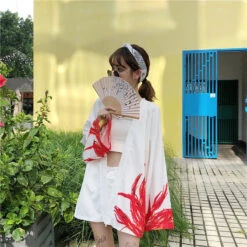 Apparel Flaming Red Phoenix Black White Women's Kimono Cardigan -Kawaii Store kawaiies plushies plush softtoy flaming red phoenix black white womens kimono cardigan kimono 940063