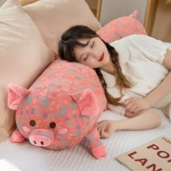 Floral Embroidered Pig Long Snuggle Buddy -Kawaii Store kawaiies plushies plush softtoy floral embroidered pig long snuggle buddy soft toy 193097