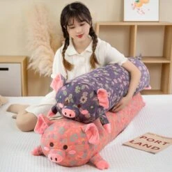 Floral Embroidered Pig Long Snuggle Buddy -Kawaii Store kawaiies plushies plush softtoy floral embroidered pig long snuggle buddy soft toy 355813
