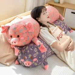 Floral Embroidered Pig Long Snuggle Buddy -Kawaii Store kawaiies plushies plush softtoy floral embroidered pig long snuggle buddy soft toy 554620