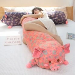Floral Embroidered Pig Long Snuggle Buddy -Kawaii Store kawaiies plushies plush softtoy floral embroidered pig long snuggle buddy soft toy 594400