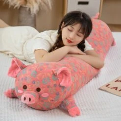 Floral Embroidered Pig Long Snuggle Buddy -Kawaii Store kawaiies plushies plush softtoy floral embroidered pig long snuggle buddy soft toy 897066