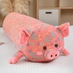 Floral Embroidered Pig Long Snuggle Buddy -Kawaii Store kawaiies plushies plush softtoy floral embroidered pig long snuggle buddy soft toy pink 43in 110cm 608703