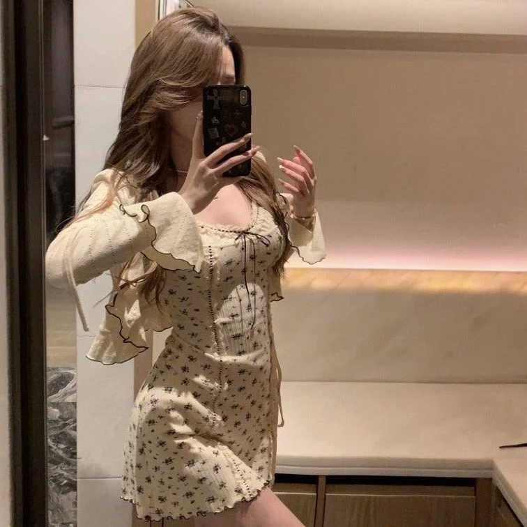 Apparel Floral French Vintage Dress Cardigan Set 3 Apparel Floral French Vintage Dress Cardigan Set