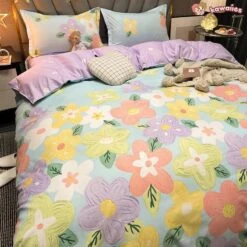 Floral Illustrations Green Purple Bedding Sets 20 Floral Illustrations Green Purple Bedding Sets -Kawaii Store kawaiies plushies plush softtoy floral illustrations green purple bedding sets bedding sets 536735