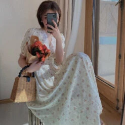 Apparel Floral Vintage Lace Cottage Dress -Kawaii Store kawaiies plushies plush softtoy floral vintage lace cottage dress apparel 412829