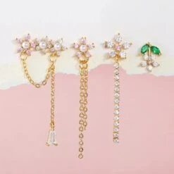 Flowery Dreams 18k Gold-plated Earrings (4pc Set) -Kawaii Store kawaiies plushies plush softtoy flowery dreams 18k gold plated earrings 4pc set jewelry 475909