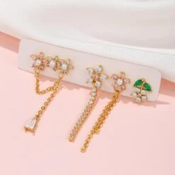 Flowery Dreams 18k Gold-plated Earrings (4pc Set) -Kawaii Store kawaiies plushies plush softtoy flowery dreams 18k gold plated earrings 4pc set jewelry 656847