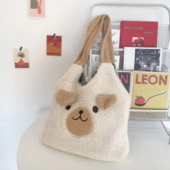 Apparel Fluffy Bear Tote Bag With Small Ears -Kawaii Store kawaiies plushies plush softtoy fluffy bear tote bag with small ears new bags 453238