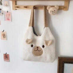 Apparel Fluffy Bear Tote Bag With Small Ears -Kawaii Store kawaiies plushies plush softtoy fluffy bear tote bag with small ears new bags 490101