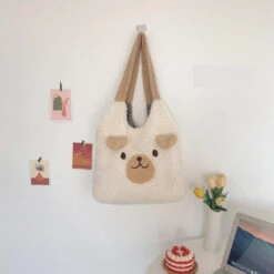 Apparel Fluffy Bear Tote Bag With Small Ears -Kawaii Store kawaiies plushies plush softtoy fluffy bear tote bag with small ears new bags 635114