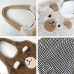 Apparel Fluffy Bear Tote Bag With Small Ears -Kawaii Store kawaiies plushies plush softtoy fluffy bear tote bag with small ears new bags 857176