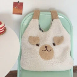 Apparel Fluffy Bear Tote Bag With Small Ears -Kawaii Store kawaiies plushies plush softtoy fluffy bear tote bag with small ears new bags 874989