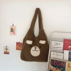 Apparel Fluffy Bear Tote Bag With Small Ears -Kawaii Store kawaiies plushies plush softtoy fluffy bear tote bag with small ears new bags brown 915258
