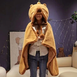 Apparel Fluffy Capybara Cloak Hooded Blanket Cape 41 Apparel Fluffy Capybara Cloak Hooded Blanket Cape -Kawaii Store kawaiies plushies plush softtoy fluffy capybara cloak hooded blanket cape apparel 124038
