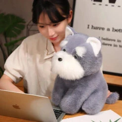 Fluffy Gray Biege Schnauzer Dog Plushie -Kawaii Store kawaiies plushies plush softtoy fluffy gray biege schnauzer dog plushie soft toy 697684