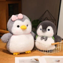 Fluffy Gray Penguin Plushie With Turtle Backpack -Kawaii Store kawaiies plushies plush softtoy fluffy gray penguin plushie with turtle backpack soft toy 140706